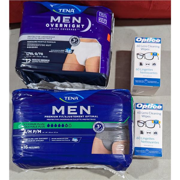 Men's Personal Care lot w/ Protective Underwear & Optico Lens Cleaning Wipes