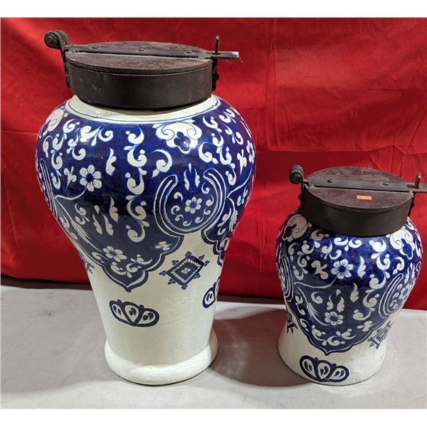 Pair of Talavera Covarrubias Mexico Ceramic Jars