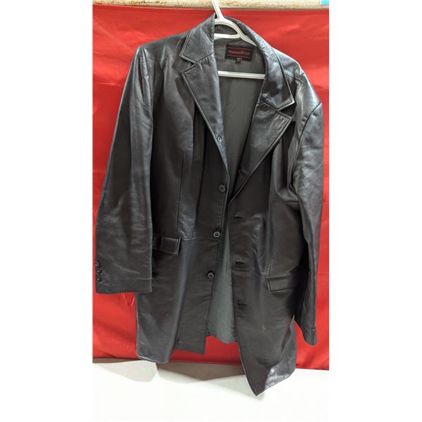 Nouhaila Cuir Women's Black Leather Longline Blazer Jacket