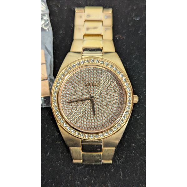 Guess Women's Rose Gold-Tone Swarovski Crystal Wristwatch