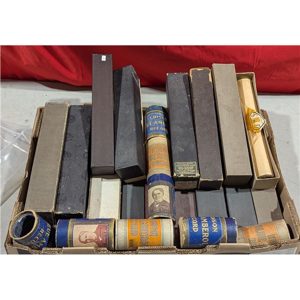 Lot of Antique Edison Cylinder Records w/ Blue Amberol & VTG Vancouver Retailer Boxes