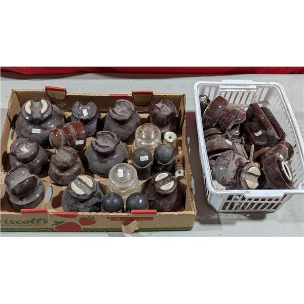 Lot of Assorted Porcelain & Glass Electrical Insulators