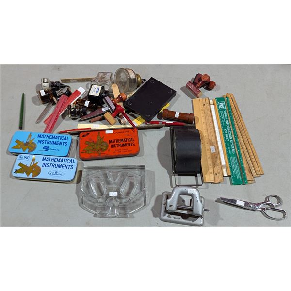 VTG Lot of Drafting & Mathematical Instruments w/ CrownLine Sets, Ink & Rulers
