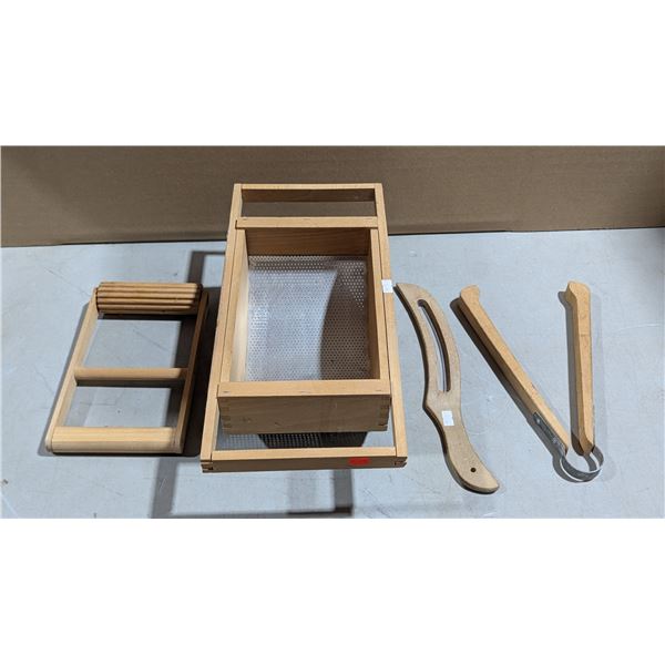 VTG Wooden Berry/Fruit Press & Assorted Wooden Kitchen Tools