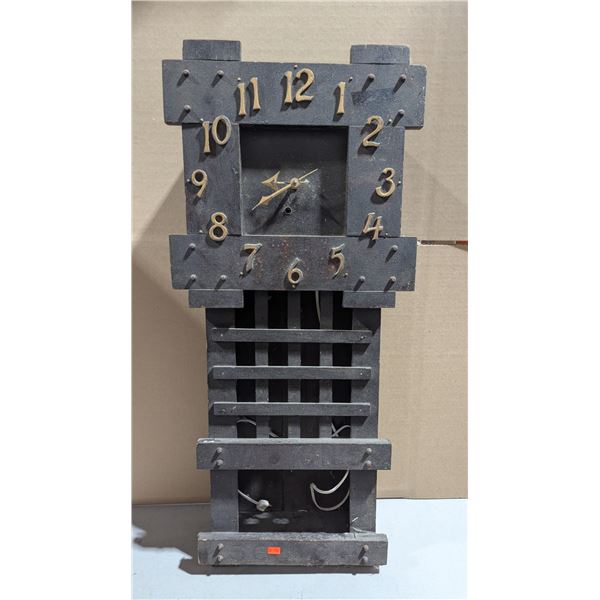 Antique Arts & Crafts Mission Wood Pendulum Wall Clock w/ Brass Numerals