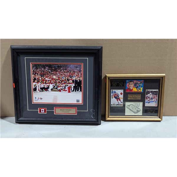 Framed Hockey Memorabilia - 2010 Team Canada Gold & Gretzky/Howe Goal Record