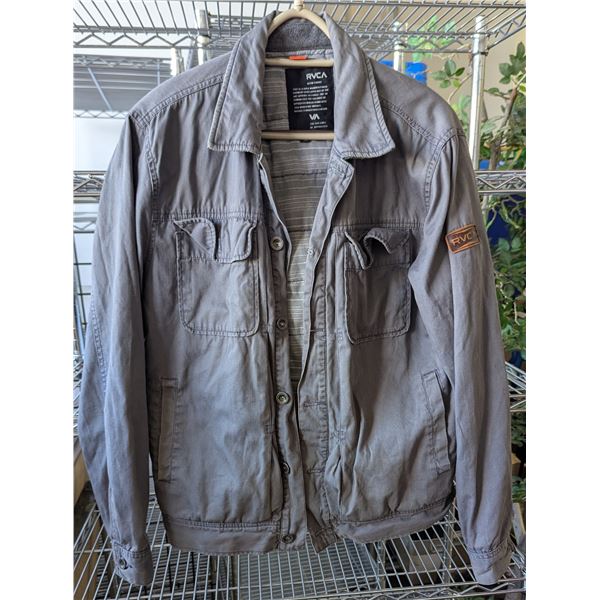 RVCA Mens Faded Gray Corduroy Military Field Trucker Jacket