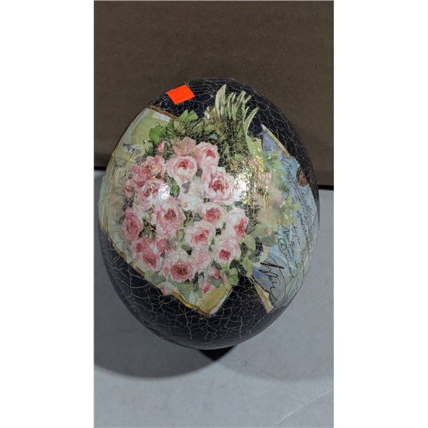VTG Handcrafted Decoupage Floral Ovoid Egg Sculpture