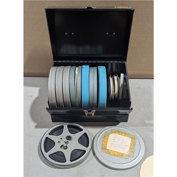 VTG Eight Millimeter Home Movie Film Reels Lot w/ Divided Metal Carrying Case Box