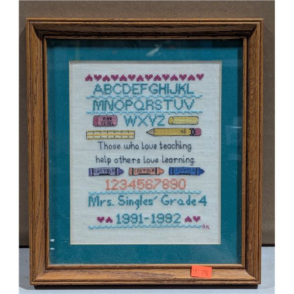 VTG 1991-92 Framed Teacher Cross Stitch Sampler