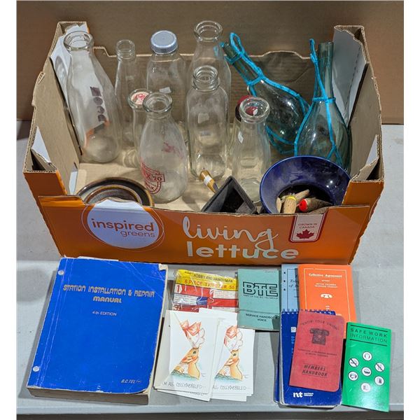 VTG Glass Milk Bottles, B.C. Tel Repair Manual, Telecom Union Ephemera & More