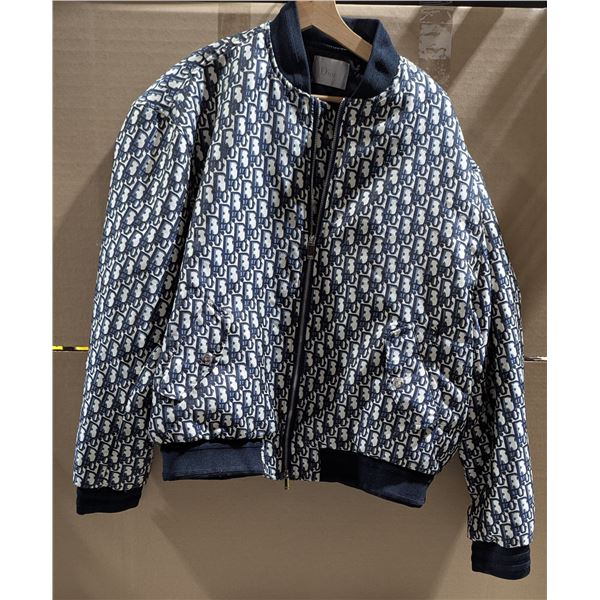 Dior Oblique Motif Bomber Jacket Blue Ecru Technical Taffeta Jacquard