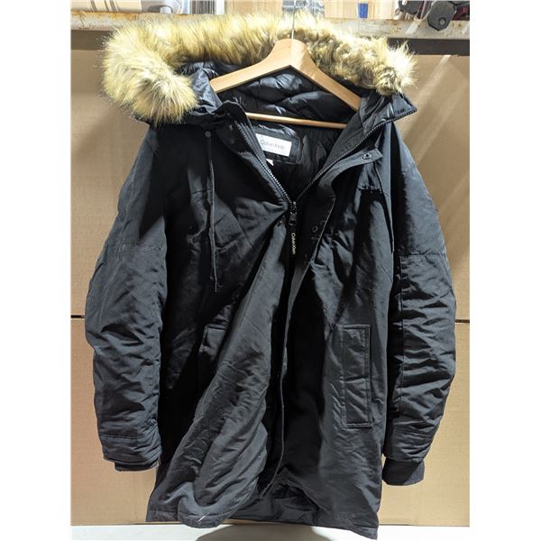 Calvin Klein Men's Snorkel Parka Jacket Black Faux Fur Trim Hood