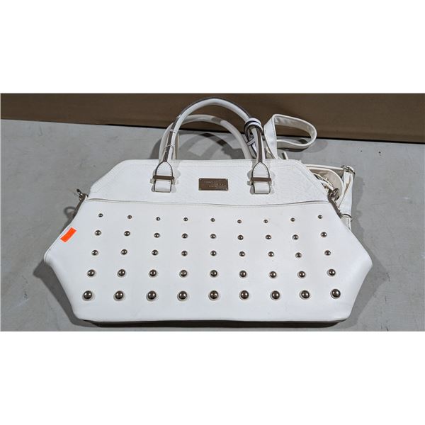 David Jones Paris Handbag White Studded Satchel Detachable Strap Purse