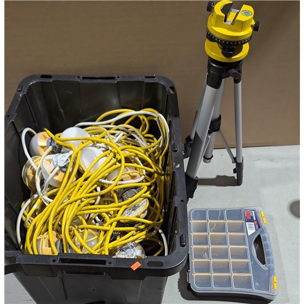 Adjustable Tripod Level, Lot of Wired Led Lights, Mastercraft Storage Box