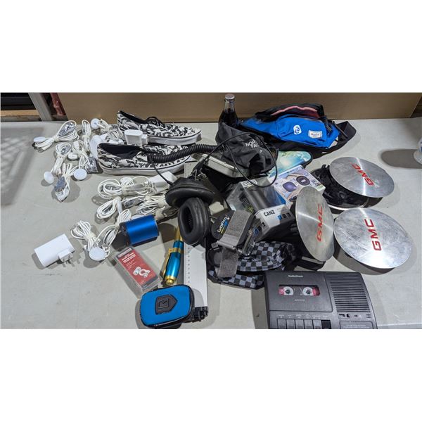 Vans Shoes, Fanny Packs, GMC Wheel Cap, LED USB Lights, Canz Speaker Lot
