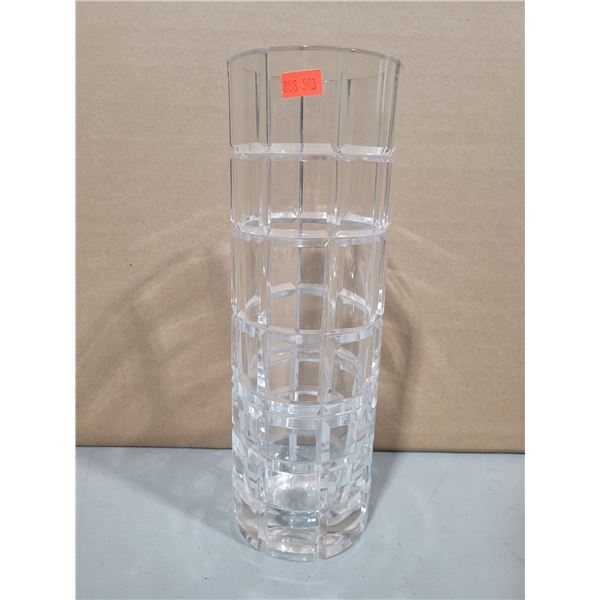 VTG Clear Pressed Glass Geometric Block Pattern Tall Vase