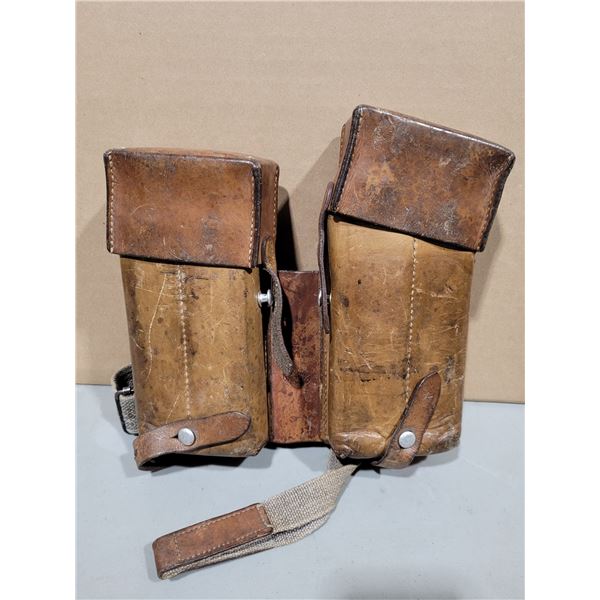 VTG Leather Shotgun Cartridge Bag w/ Canvas Shoulder Strap