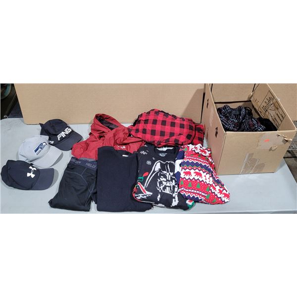 Clothing Lot w/ Christmas Sweaters, Hats, Various Helly Hansen & More