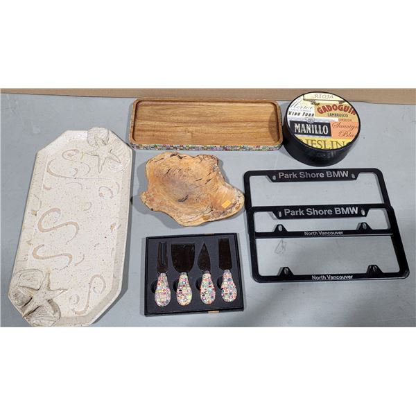 Variety Lot w/ Assorted Trays, BMW License Plates, & More