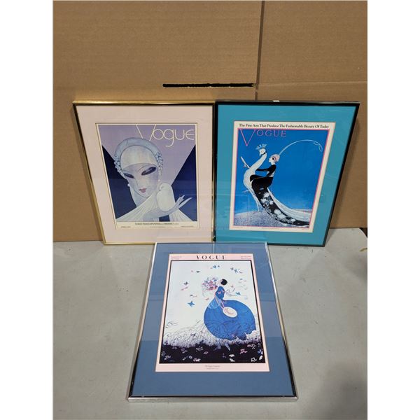 3 VTG 1975 Vogue Poster Book Framed Fashion Cover Prints