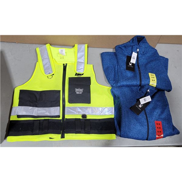 2 NWT Spyder Men's Blue Full-Zip Jackets & Big K Hi-Vis Safety Vest