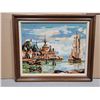 Image 1 : Framed Hand-Stitched Needlepoint Shipyard Scene