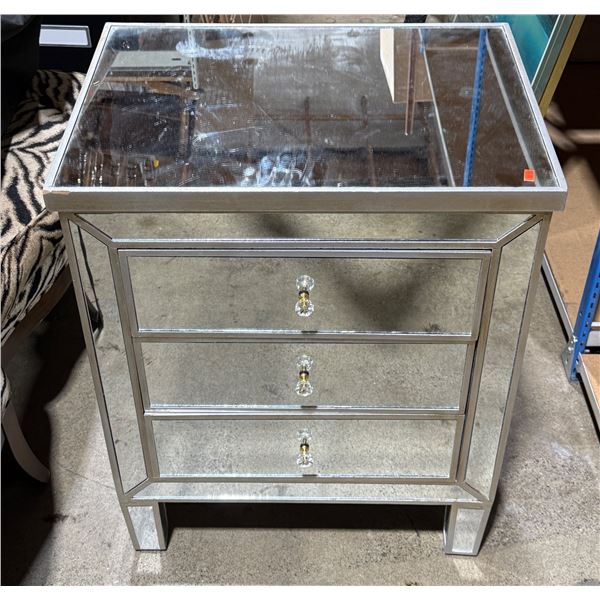Mirror Bedside / End Table w/ Three Drawers