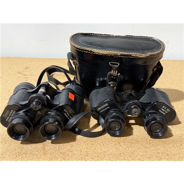 Binoculars Lot – Sears 7x35 & Universe 8x30 Coated Optics w/ Leather Case