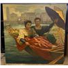 Image 1 : VTG Large Oil Painting on Canvas Venice Gondola Scene