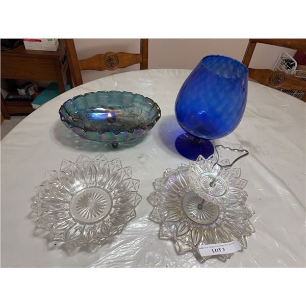 Iridescent and Cobalt Blue Glassware