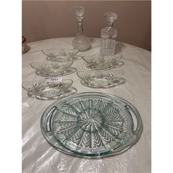 Pressed Glass Dishes and Cut Glass Decanters Group