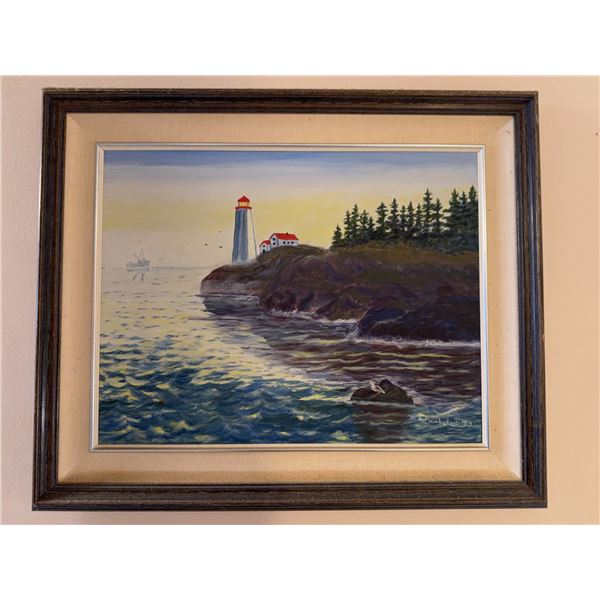 Framed Lighthouse Coastal Painting, 24 x 19 Inch
