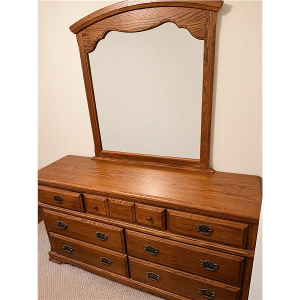 Large Wood Dresser with Mirror, 6ft Tall, 66in x 18.5in