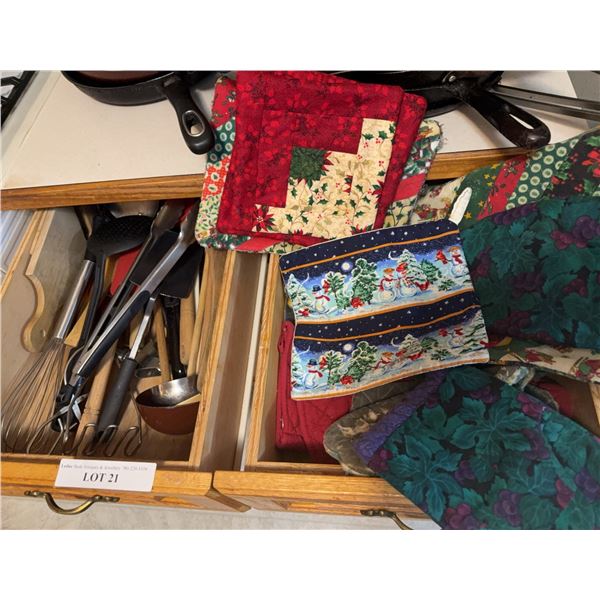 Kitchen Utensils and Quilted Pot Holders