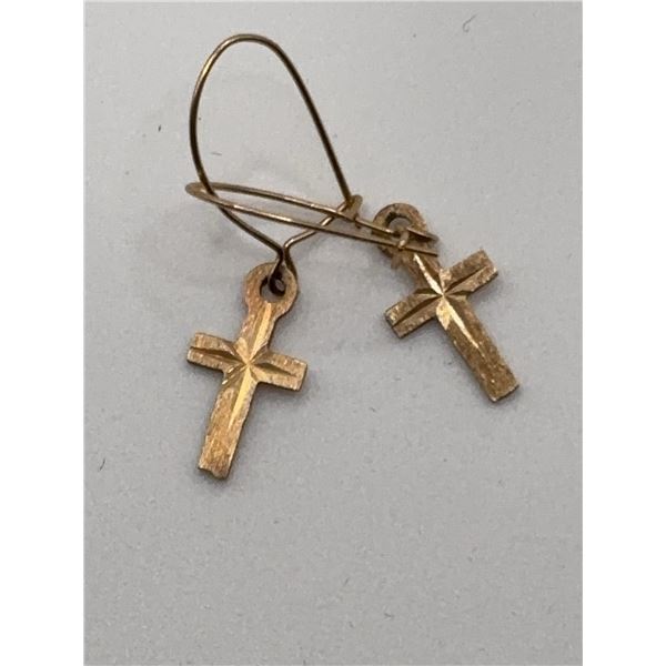 14K Gold Cross Earrings, 0.67g