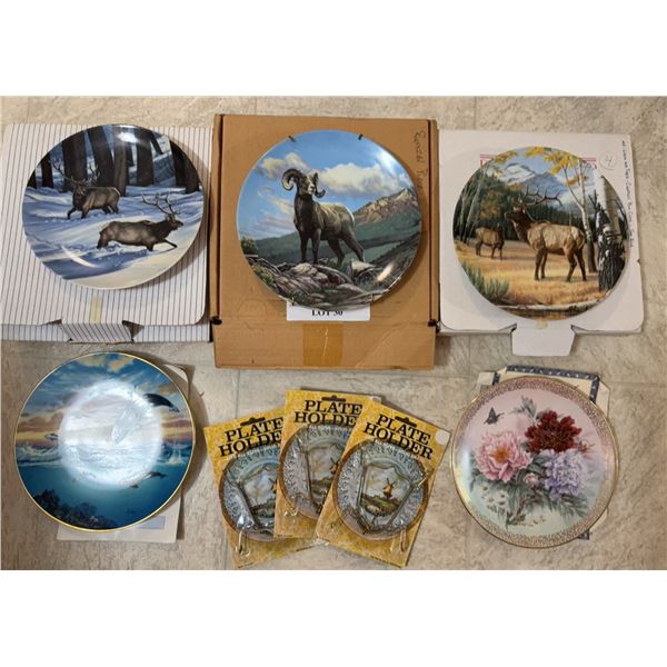 5 Wildlife and Floral Collector Plates with Holders
