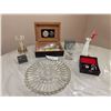 Image 5 : Decorative Butterfly Shadowbox, Carved Plate, and Lamp