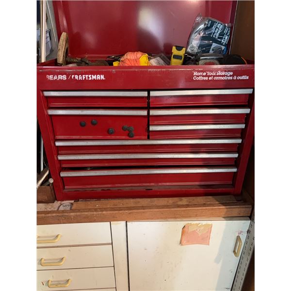 Medium Size Sears Craftsman Toolbox With Gray, Snap-on, and Mastercraft Tools