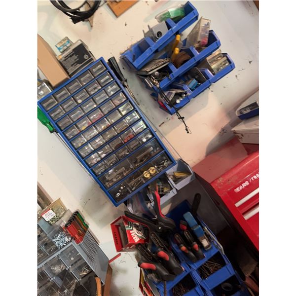 Hardware Storage Bins With Miscellaneous Fasteners and Clamps