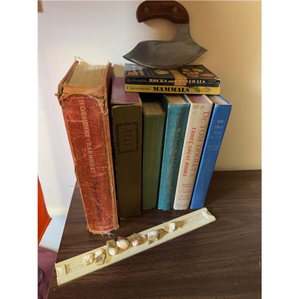 Book Lot With Rock Guide, Ulu Knife, and Teeth