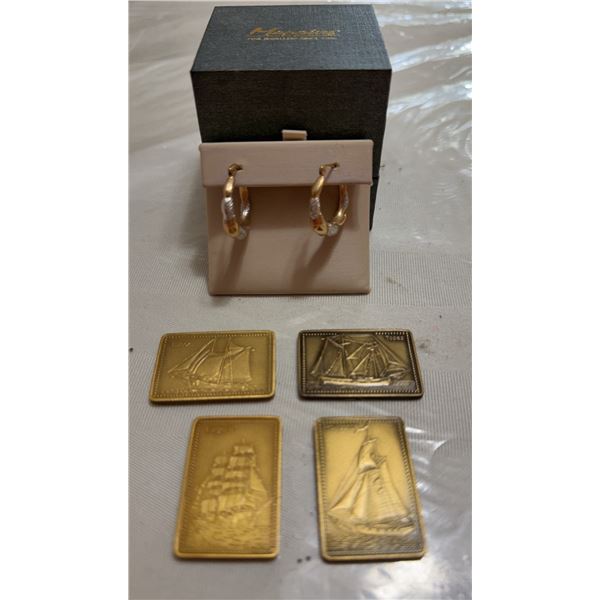 Hoop Earrings and Tall Ships Gold-Plated Bars Set
