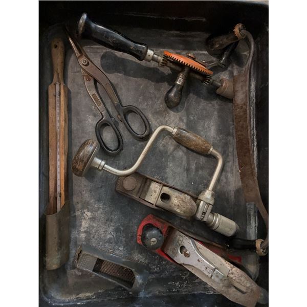 Antique and Vintage Tool Lot With Stanley Planer and Hand Drills