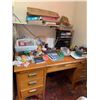 Image 1 : Large Oak Office Desk and Assorted Stationery