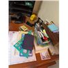 Image 6 : Large Oak Office Desk and Assorted Stationery