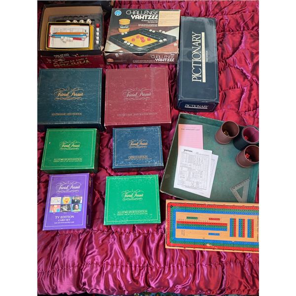 Vintage Board Games Including Trivial Pursuit, Yahtzee, and Pictionary
