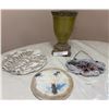 Image 1 : Decorative Garden Plaques and Green Glazed Vase