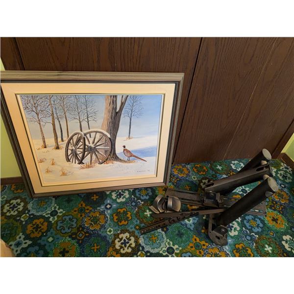 Framed Winter Landscape Painting and TV Mounting Brackets