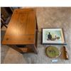 Image 1 : Mission Style Oak Table, Oil Painting, Bottle, Plaque