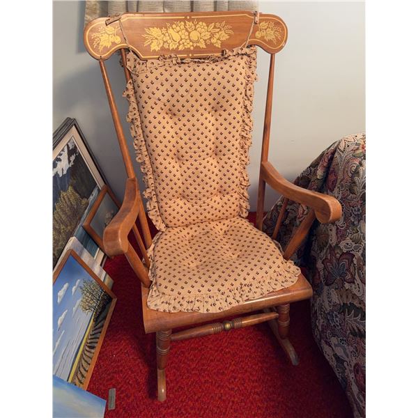 Wooden Rocking Chair with Two Crocheted Blankets